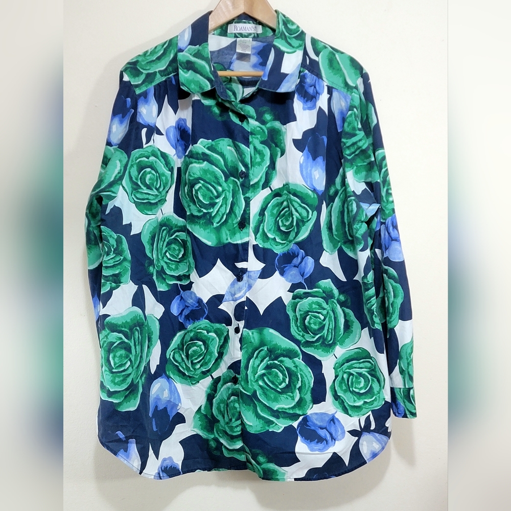 20w Roamans Womens Plus Size Button-down Floral Print Shirt Top Like New